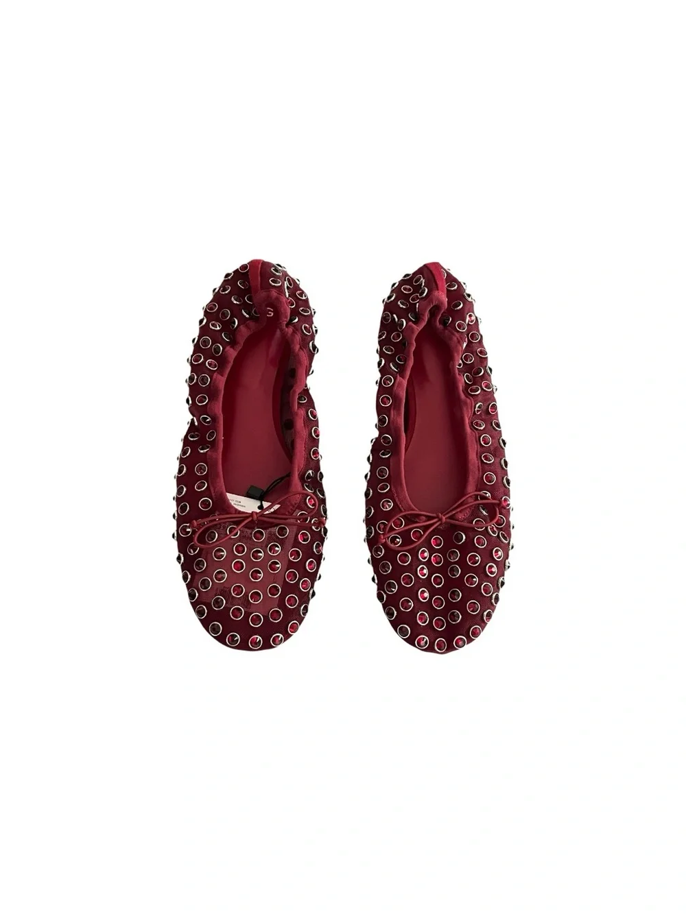 Mango Burgundy Mesh Studded Ballet Flats
